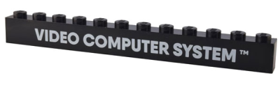 Brick 1 x 12 with White 'VIDEO COMPUTER SYSTEM' Pattern, 6112pb021 Black U