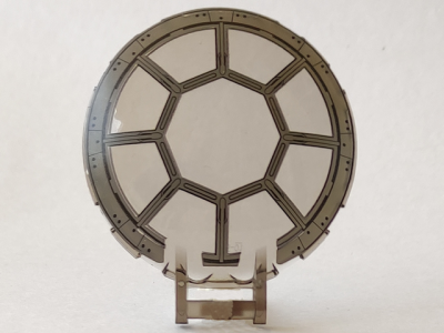 Dish 6 x 6 Inverted with Bar Handle with SW 8 Spoke Dark Bluish Gray Frame and Rivets TIE Cockpit Pattern, 18675pb09 Trans-Brown U