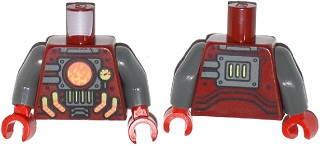 Torso Agents Robot with Furnace with Gauge and Piping Pattern / Dark Bluish Gray Arms / Red Hands, 973pb1707c01 Dark Red U