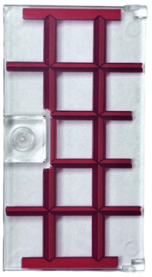 Door 1 x 4 x 6 with Stud Handle with Red and Dark Red Window Frame Pattern, 60616pb088 Trans-clear U