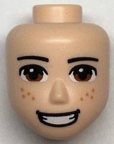 Mini Doll, Head Friends Male Large with Black Thin Eyebrows, Reddish Brown Eyes, Nougat Freckles, and Open Mouth Smile with Teeth Pattern, 84869 Light nougat N