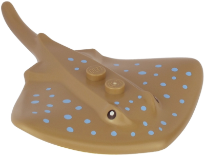 Manta Ray / Stingray with 2 Studs with Black Eyes and Bright Light Blue Dots Pattern, 67337pb01 Dark Tan U