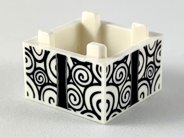 Container, Box 2 x 2 x 1 - Top Opening with Flat Inner Bottom with Black Spirals and Gift Wrap Ribbon Pattern, 35700pb03