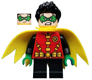 Минифигурка Lego Robin - Green Mask and Hands, Black Short Legs, Yellow Scalloped Cape sh588