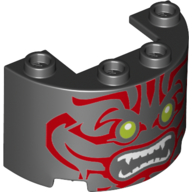 Cylinder Half 2 x 4 x 2 with 1 x 2 Cutout with Red Face, Green Eyes and White Teeth Pattern, 24593pb05