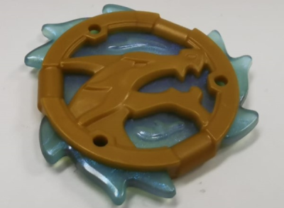 Ring 3 x 3 with Dragon Head with Molded Satin Trans-Light Blue Flames Pattern (Ninjago Wave Amulet), 69567pb02 Pearl Gold U