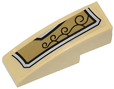 Деталь LEGO Lego Slope, Curved 3 x 1 with Gold and Silver Armor Plate with 4 Black Swirls Pattern Model Right Side (Sticker) U