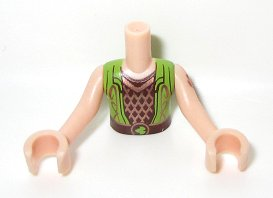 Torso Mini Doll Boy Lime Vest over Bronze Diamond Shirt Pattern, Light Nougat Arms with Hands with Reddish Brown Elves Tattoo, FTBpb014c01 Light nougat U