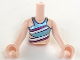 Torso Mini Doll Girl Metallic Light Blue Swimsuit Top with Magenta and White Diagonal Stripes Pattern, Light Nougat Arms with Hands, FTGpb236c01