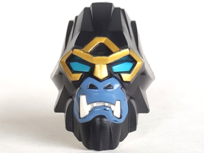 Large Figure Head Modified Chima Gorilla with Blue Eyes with Gold Outline Pattern, 13691pb01 Black U