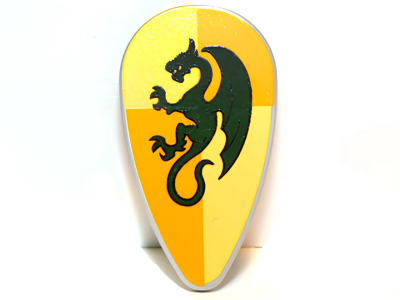 Деталь LEGO Щит Lego Minifigure, Shield Ovoid with Dark Green Dragon on Bright Light Orange and Bright Light Yellow Quarters Background Pattern 2586p4k U
