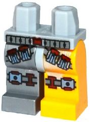 Hips and 1 Bright Light Orange Left Leg, 1 Flat Silver Right Leg with Dark Red and Gray Straps with Pouches and Belt Pattern, 970d27pb01 Light Bluish Gray U