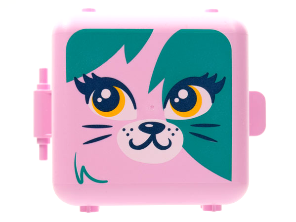 Container, Box 3 x 8 x 6 2/3 Half Front with Cat Face with Dark Turquoise Splotches Pattern, 64462pb03