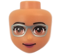 Mini Doll, Head Friends with Medium Nougat Eyes, Metallic Light Blue Glasses, Magenta Lips, and Closed Mouth Pattern, 37588 Nougat U