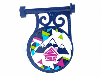 Road Sign Round on Pole with Flat Top Attachment with Mountains and Cabin Pattern on Both Sides (Stickers) - Set 41323, 13459pb007 Dark Blue U