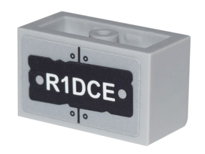 Panel 1 x 2 x 1 with Rounded Corners and 2 Sides with 'R1DCE' and Metal Plates and Rivets Pattern (Sticker) - Set 70840, 23969pb006 Light Bluish Gray U