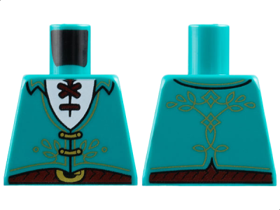 Torso Vest with Gold Filigree and Clasps, White Shirt with Dark Red Laces and Belt with Buckle Pattern, 973pb5814 Dark Turquoise U