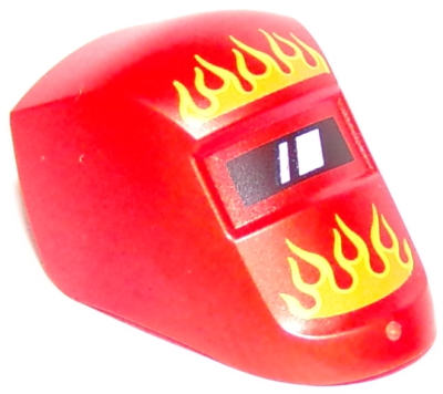 Minifigure, Visor Welding with Flames Orange and Yellow Pattern, 65195pb01 Red U