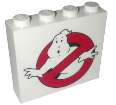 Brick 1 x 4 x 3 with Ghostbusters Logo Pattern, 49311pb013 White N
