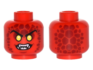 Minifigure, Head Alien Lava Monster with Yellow Eyes, Dark Red Rocks, and Open Mouth with Fangs Pattern, 3626pb1511 Red U