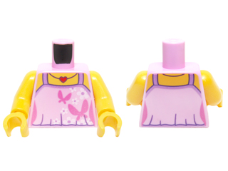 Торсик Lego Torso Female Outline Top with Dark Pink Butterflies, White Flowers and Red Heart Necklace with Side Contours Pattern / Yellow Arms / Yellow Hands 973pb2023c01