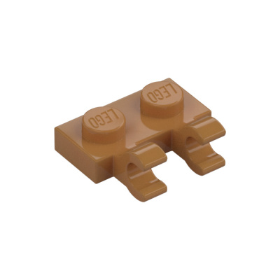 Plate, Modified 1 x 2 with 2 U Clips (Horizontal Grip), 60470 Medium Nougat U