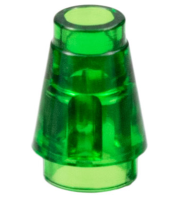 Cone 1 x 1 with Top Groove, 4589b Trans-Green U