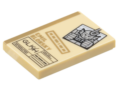 Tile 2 x 3 with Legal File with Dark Tan 'EMIL BLONSKY', Black 'GLK/H' and Minifigure Mugshot Pattern, 26603pb354 Tan N