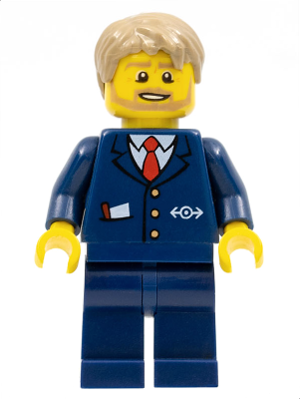 Минифигурка Lego City Bus Driver - Dark Blue Suit with Train Logo, Dark Tan Short Tousled Hair, Beard cty0787