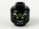 Minifigure, Head Alien Light Bluish Gray Bushy Eyebrows, Yellowish Green Forehead Tattoo and Eyes, Open Mouth Showing Teeth Pattern, 3626pb2628  