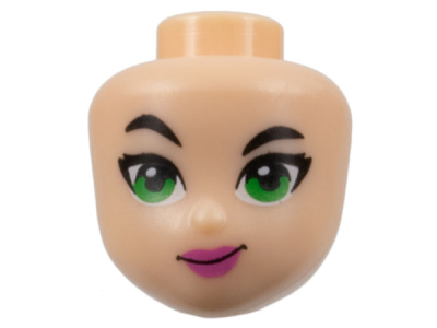 Mini Doll, Head Friends with Black Eyebrows, Right Raised Eyebrow, Green Eyes and Dark Pink Lips Pattern (Poison Ivy), 29725 Light nougat U