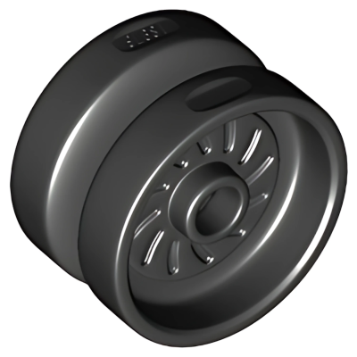 Деталь LEGO Колесный диск Lego Wheel 18mm D. x 12mm with Axle Hole and Stud, Solid Brake Rotor Lines 18976 (65192) Black N