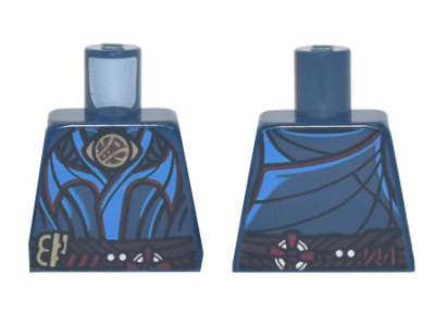Torso Robe with Dark Azure and Red Trim, Gold Eye-shaped Brooch, Dark Brown Belt, Sling Ring Pattern, 973pb4654 Dark Blue U