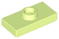 Plate, Modified 1 x 2 with 1 Stud with Groove and Bottom Stud Holder (Jumper), 15573 Yellowish Green N