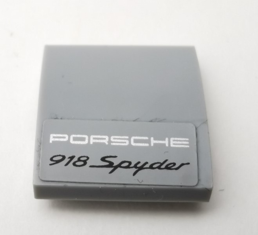 Slope, Curved 2 x 2 x 2/3 with 'PORSCHE 918 Spyder' Pattern (Sticker) 15068pb203 Used