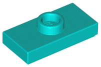 Plate, Modified 1 x 2 with 1 Stud with Groove and Bottom Stud Holder (Jumper), 15573 Dark Turquoise U