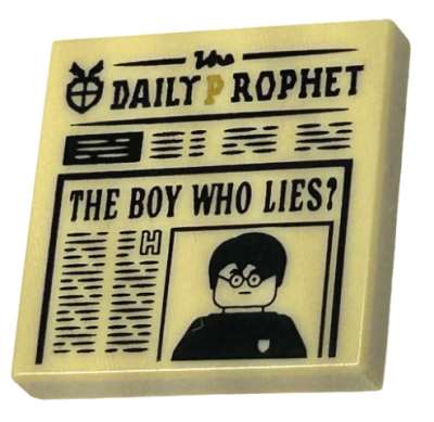 Tile 2 x 2 with Newspaper 'The DAILY PROPHET' and 'THE BOY WHO LIES?' Pattern, 3068pb2007 Tan U
