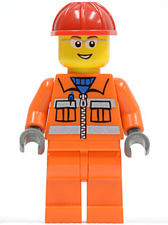 Минифигурка Construction Worker - Orange Zipper, Safety Stripes, Orange Arms, Orange Legs cty0246