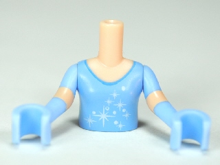Torso Mini Doll Girl Bright Light Blue Top with Stars Pattern, Light Nougat Arms with Hands with Bright Light Blue Short Sleeves and Gloves, FTGpb041c01 Light nougat U