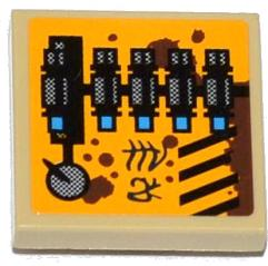 Tile, Modified 2 x 2 Inverted with Grille, Alien Characters, Rust, Knob and Mechanical Pattern Model Right Side (Sticker) - Set 70002, 11203pb010R Tan U