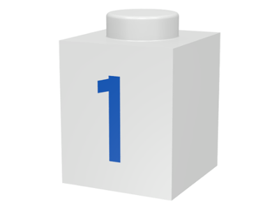 Brick 1 x 1 with Blue Number 1 Pattern, 3005pt1 White N
