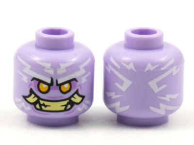 Minifigure, Head Alien Ninjago Islander with White Tattoos, Bright Light Orange Eyes, Medium Lavender Eye Shadow, Tan Teeth and Tusks Pattern, 3626pb2767 Lavender U