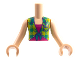 Torso Mini Doll Girl Lime and Bright Green Plaid Shirt over Magenta T-Shirt Pattern, Light Nougat Arms with Hands, FTGpb322c01