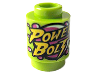 Brick, Round 1 x 1 with Bright Light Yellow 'POWER BOLT' and Magenta Bubbles Pattern, 3062pb046