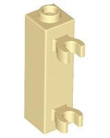 Brick, Modified 1 x 1 x 3 with 2 Clips (Vertical Grip) - Hollow Stud, 60583b Tan N
