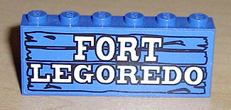 Stickered Assembly 6 x 1 x 2 with 'FORT LEGOREDO' Pattern (Sticker) - Sets 6762 / 6769 - 2 Brick 1 x 6, BA003pb02 Blue U