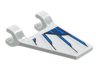 Flag 2 x 2 Trapezoid with Blue, Dark Blue, and Silver Mechanical Wing Pattern on Both Sides, 44676pb064 Light Bluish Gray U