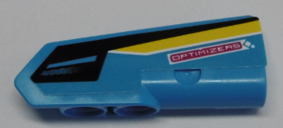 Technic, Panel Fairing #21 Very Small Smooth, Side B with 'OPTIMIZERS', Black and Yellow Stripes Pattern (Sticker) - Set 42095, 11946pb038 Dark Azure U