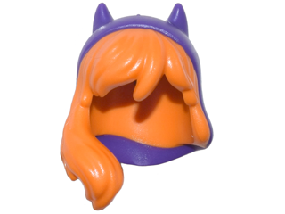Mini Doll, Hair Combo, Dark Purple Hood with Pointed Ears and Long Wavy Hair Falling over Shoulder with Bangs Pattern, 29356pb01 Orange U