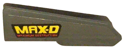 Technic, Panel Fairing #22 Very Small Smooth, Side A with 'MAX-D' and 'MAXIMUM DESTRUCTION' Pattern (Sticker) - Set 42119, 11947pb078 Dark Bluish Gray U
